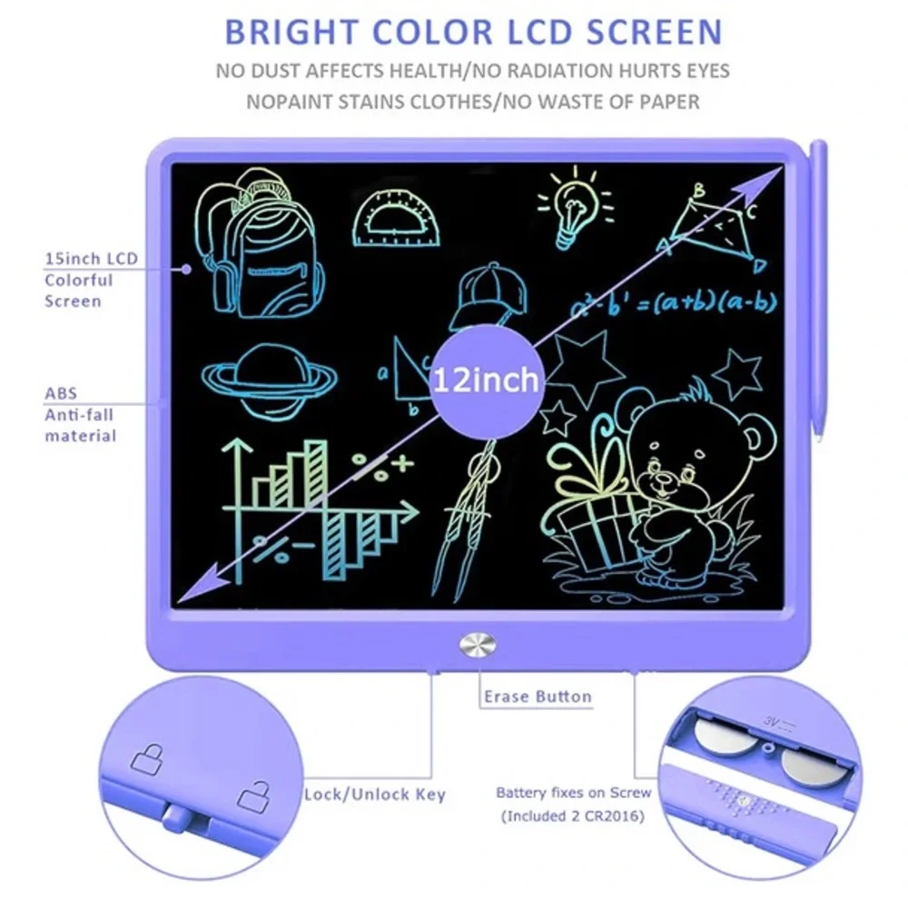 Purple LCD Writing Tablet with Stylus
